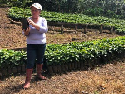 Flor Montenegro bei ihrer Anzucht von Kaffeepflanzen